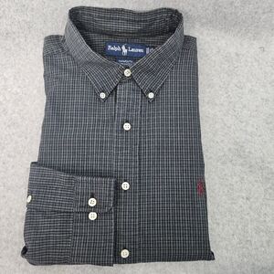Ralph Lauren‎ Yarmouth 100% Cotton Men's Button Down Blue Green Check Size 16.5